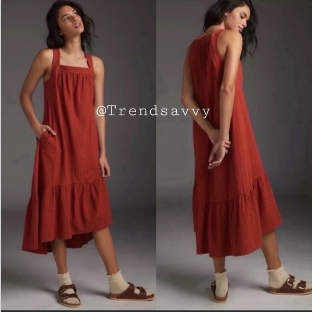 Anthropologie Maeve Selah High Low Maxi Dress Chocolate Brown XS Boho NWT